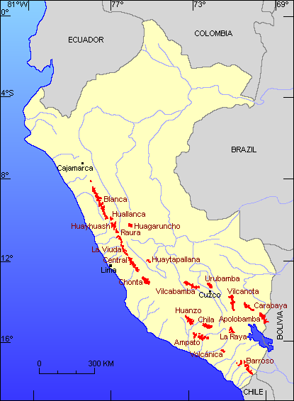 20 glacierized cordilleras of Peru
